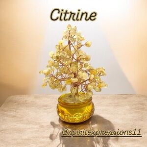 Citrine Gemstone Tree in Yellow Glass Pot